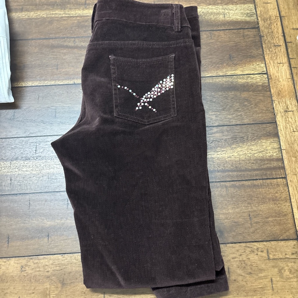 Brown Corduroy Pants with Rhinestone Detail